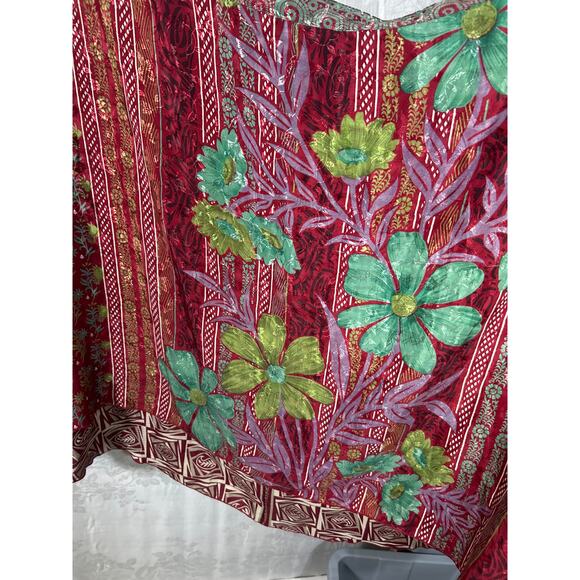 Rahabs Rope Wrap Skirt 100% Art Silk Reversible Red Floral Boho Hippie Earthy - Picture 9 of 10